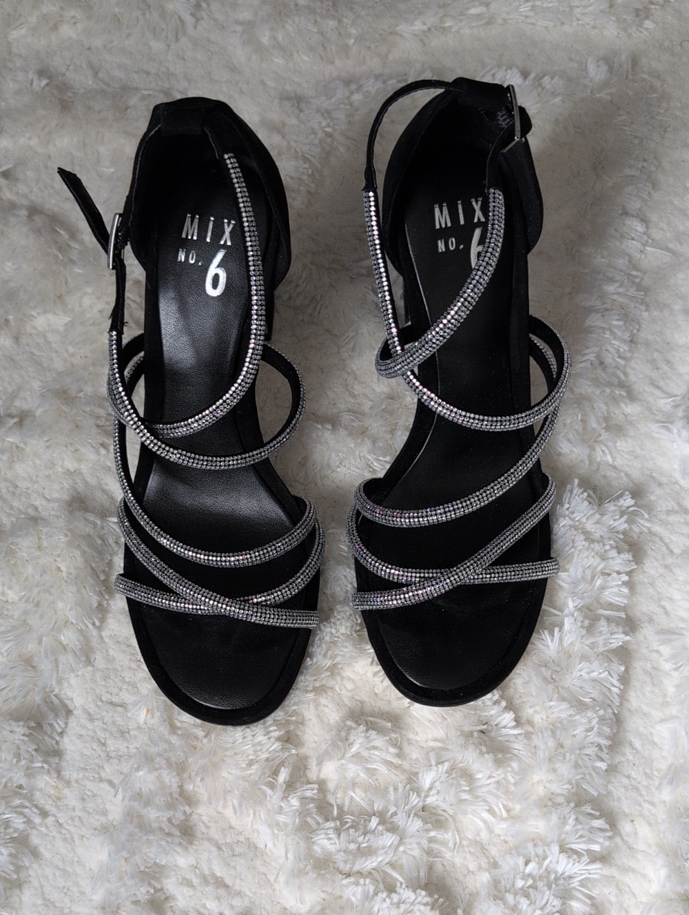 Mix No. 6 Black Strappy Rhinestone Heels